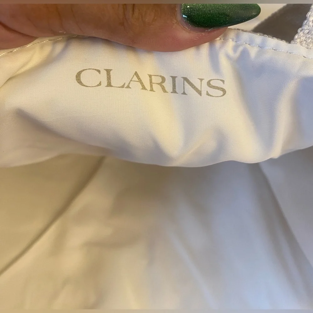 CLARINS Champagne Bronze Glitter Canvas Lined Tote Bag, NWOT